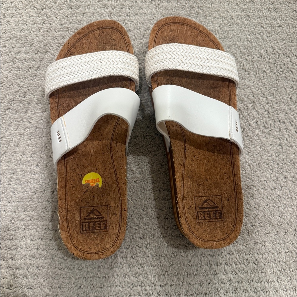 Reef Kids White and Brown Slide Sandals